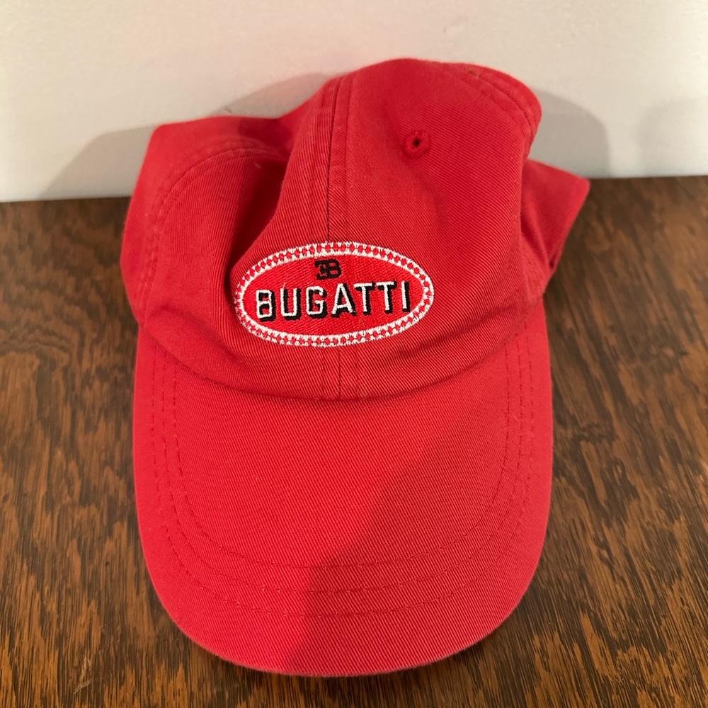 Rare Bugatti Red Cotton Dad Baseball Cap with Leather Adjustable Strap